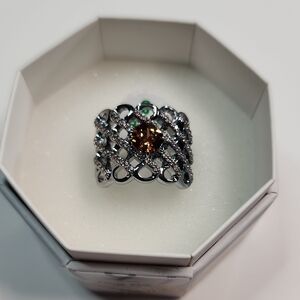 Bomb Party Ring Elegant Silver and Brown Women's Ring Size 8